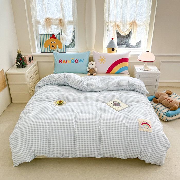 91家纺网 家纺一手货源 找家纺 温眠家纺 2025新款水洗云朵棉（高克重）数码布标四件套 彩虹