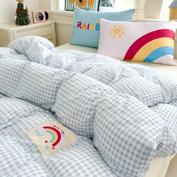 91家纺网 家纺一手货源 找家纺 温眠家纺 2025新款水洗云朵棉（高克重）数码布标四件套 彩虹