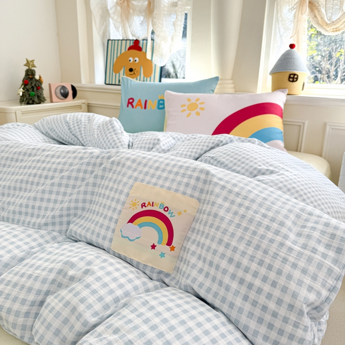 91家纺网 家纺一手货源 找家纺 温眠家纺 2025新款水洗云朵棉（高克重）数码布标四件套 彩虹