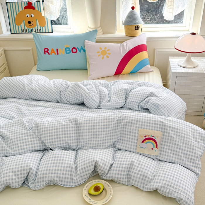 91家纺网 家纺一手货源 找家纺 温眠家纺 2025新款水洗云朵棉（高克重）数码布标四件套 彩虹