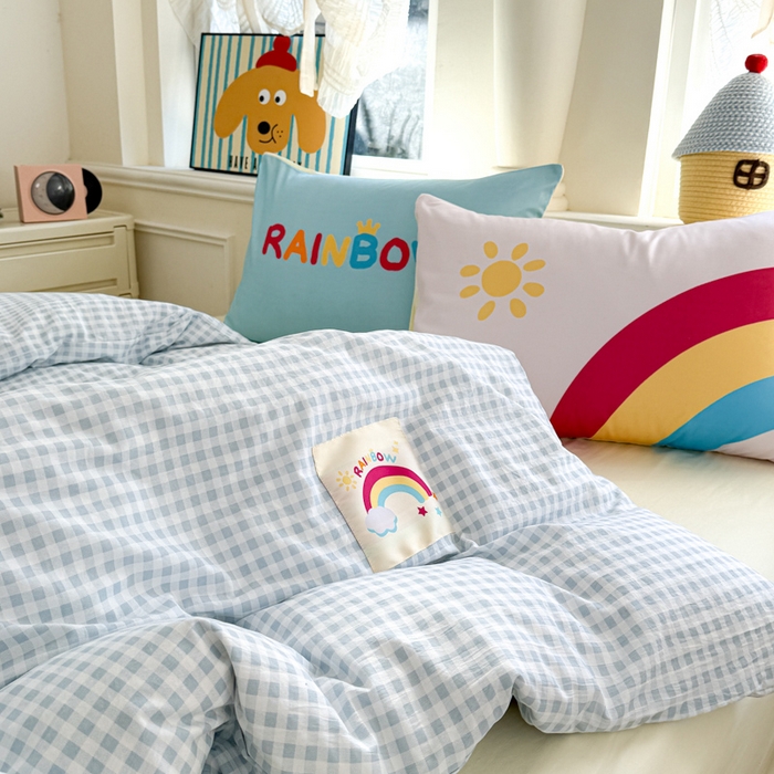 91家纺网 家纺一手货源 找家纺 温眠家纺 2025新款水洗云朵棉（高克重）数码布标四件套 彩虹