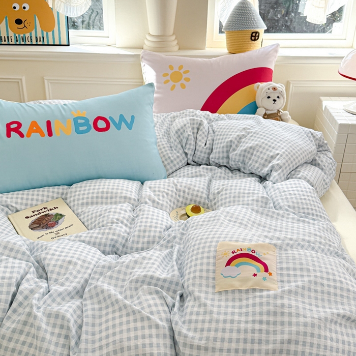 91家纺网 家纺一手货源 找家纺 温眠家纺 2025新款水洗云朵棉（高克重）数码布标四件套 彩虹