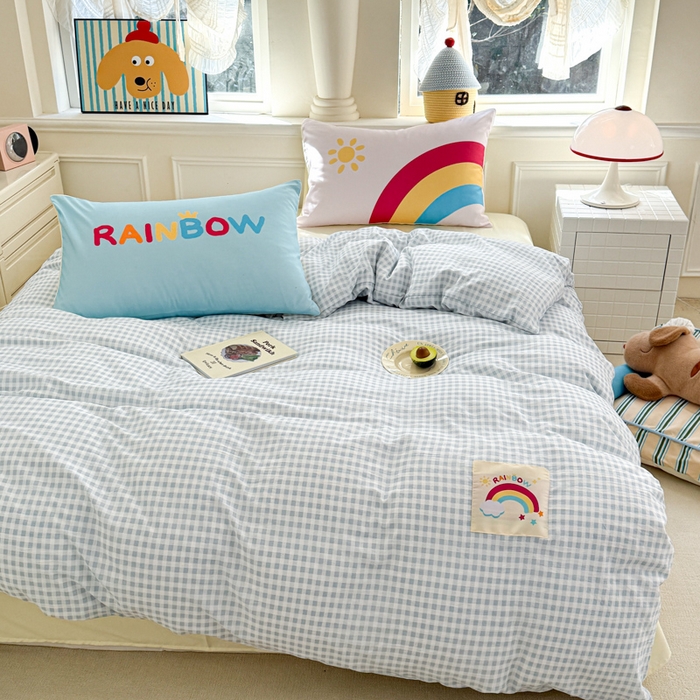 91家纺网 家纺一手货源 找家纺 温眠家纺 2025新款水洗云朵棉（高克重）数码布标四件套 彩虹