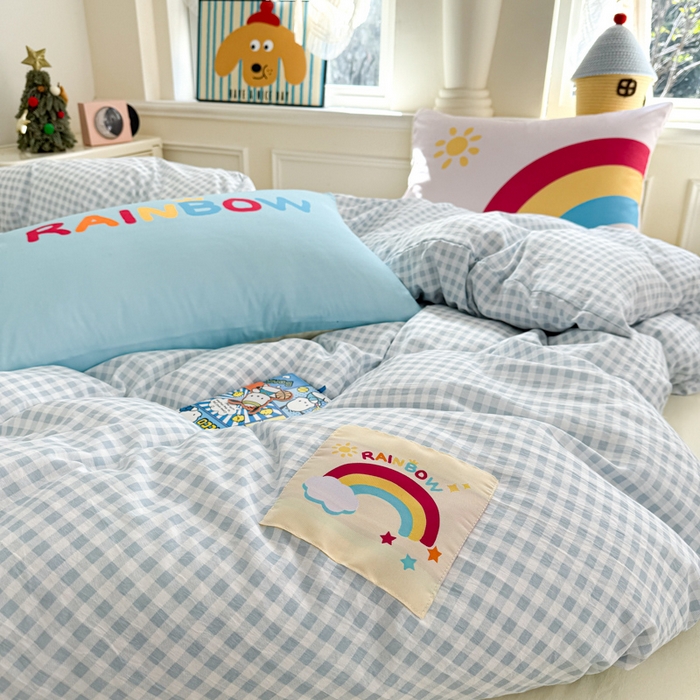 91家纺网 家纺一手货源 找家纺 温眠家纺 2025新款水洗云朵棉（高克重）数码布标四件套 彩虹