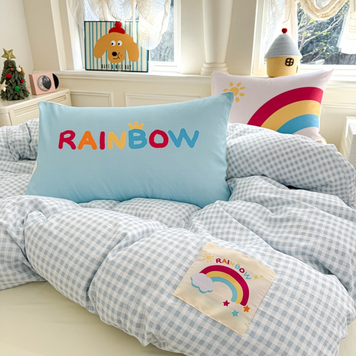 91家纺网 家纺一手货源 找家纺 温眠家纺 2025新款水洗云朵棉（高克重）数码布标四件套 彩虹