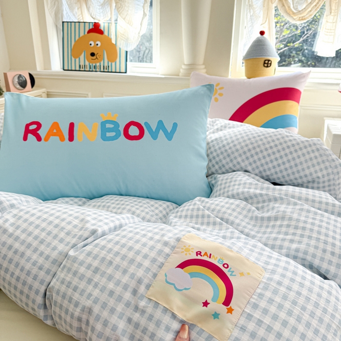 91家纺网 家纺一手货源 找家纺 温眠家纺 2025新款水洗云朵棉（高克重）数码布标四件套 彩虹