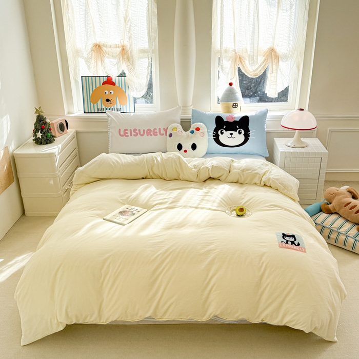 91家纺网 家纺一手货源 找家纺 温眠家纺 2025新款水洗云朵棉（高克重）数码布标四件套 吉利猫