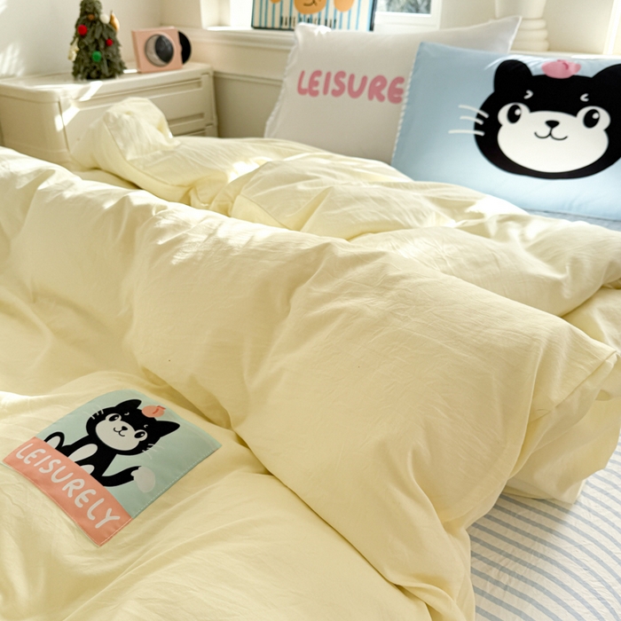 91家纺网 家纺一手货源 找家纺 温眠家纺 2025新款水洗云朵棉（高克重）数码布标四件套 吉利猫