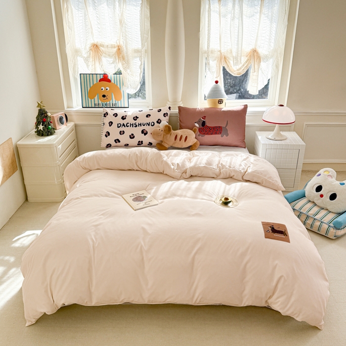 91家纺网 家纺一手货源 找家纺 温眠家纺 2025新款水洗云朵棉（高克重）数码布标四件套 腊肠狗