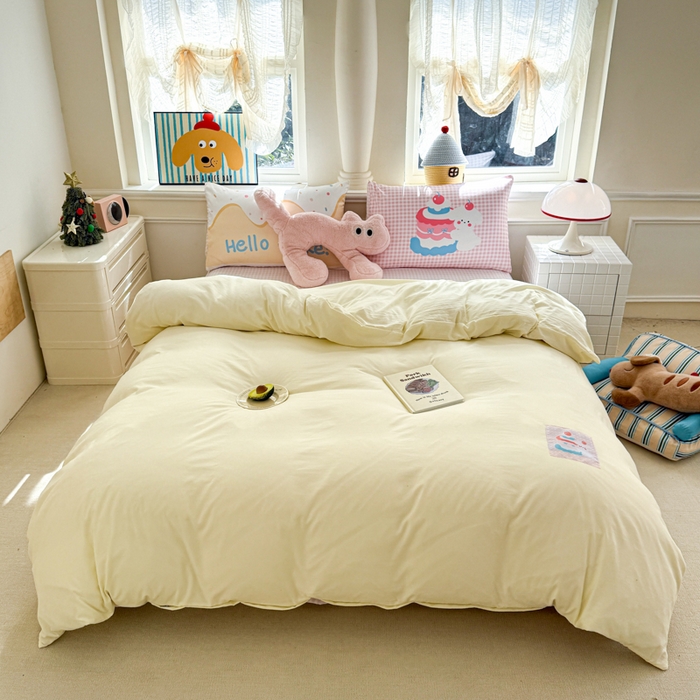 91家纺网 家纺一手货源 找家纺 温眠家纺 2025新款水洗云朵棉（高克重）数码布标四件套 甜心小狗