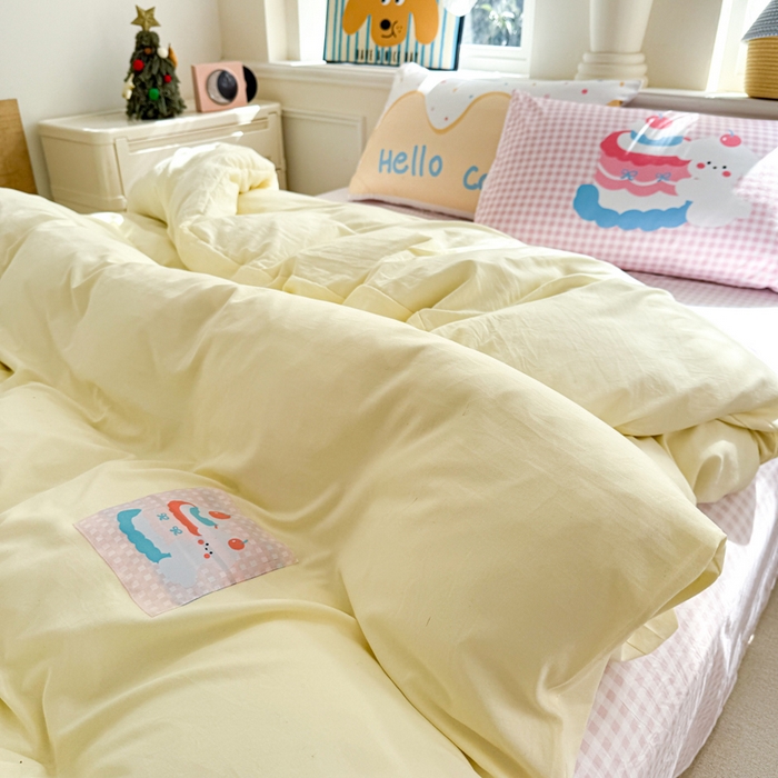 91家纺网 家纺一手货源 找家纺 温眠家纺 2025新款水洗云朵棉（高克重）数码布标四件套 甜心小狗