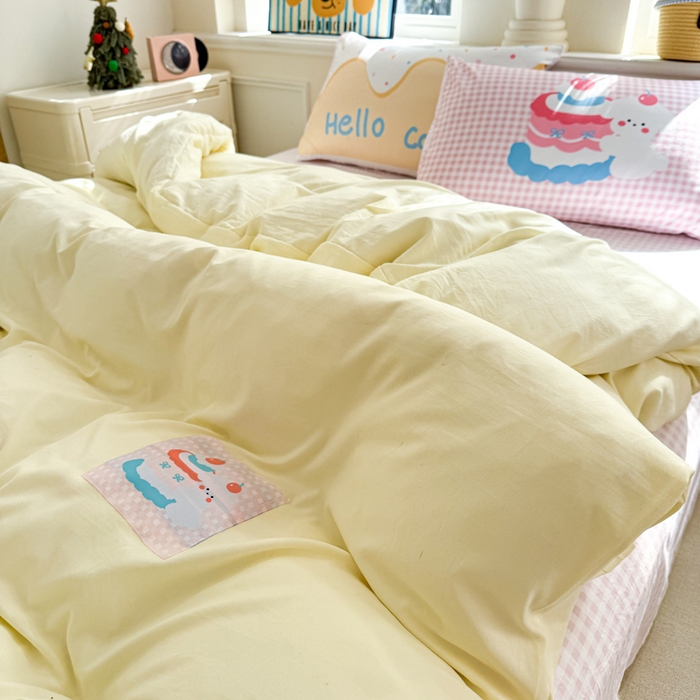 91家纺网 家纺一手货源 找家纺 温眠家纺 2025新款水洗云朵棉（高克重）数码布标四件套 甜心小狗