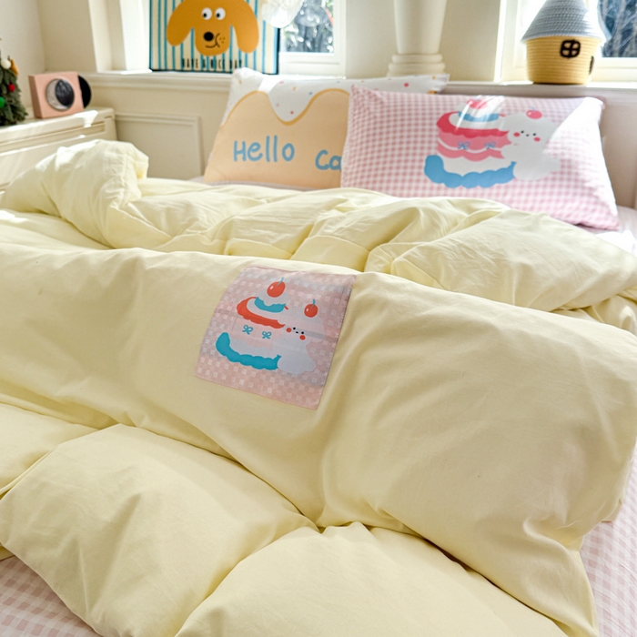 91家纺网 家纺一手货源 找家纺 温眠家纺 2025新款水洗云朵棉（高克重）数码布标四件套 甜心小狗