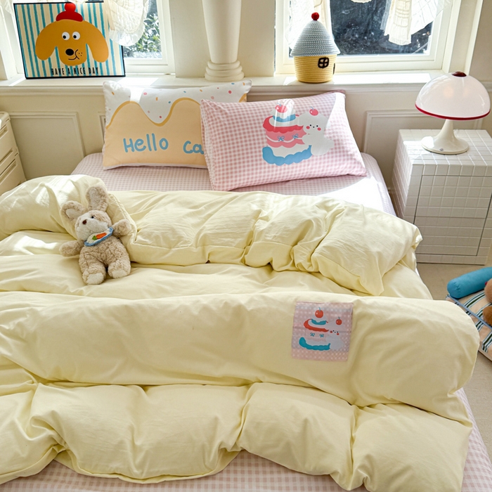 91家纺网 家纺一手货源 找家纺 温眠家纺 2025新款水洗云朵棉（高克重）数码布标四件套 甜心小狗