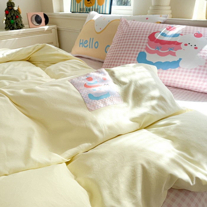 91家纺网 家纺一手货源 找家纺 温眠家纺 2025新款水洗云朵棉（高克重）数码布标四件套 甜心小狗