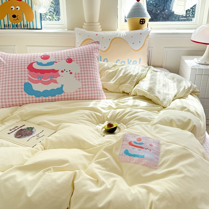 91家纺网 家纺一手货源 找家纺 温眠家纺 2025新款水洗云朵棉（高克重）数码布标四件套 甜心小狗