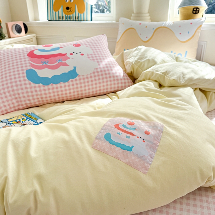 91家纺网 家纺一手货源 找家纺 温眠家纺 2025新款水洗云朵棉（高克重）数码布标四件套 甜心小狗