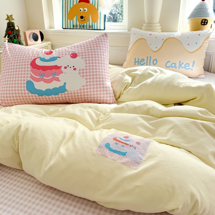 91家纺网 家纺一手货源 找家纺 温眠家纺 2025新款水洗云朵棉（高克重）数码布标四件套 甜心小狗