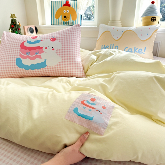 91家纺网 家纺一手货源 找家纺 温眠家纺 2025新款水洗云朵棉（高克重）数码布标四件套 甜心小狗