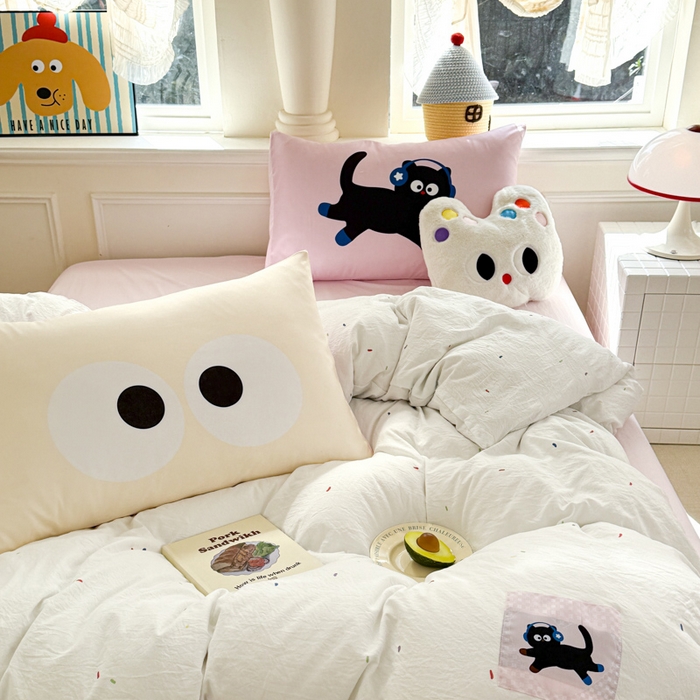 温眠家纺 2025新款水洗云朵棉（高克重）数码布标四件套 摇滚猫