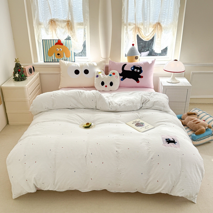 91家纺网 家纺一手货源 找家纺 温眠家纺 2025新款水洗云朵棉（高克重）数码布标四件套 摇滚猫