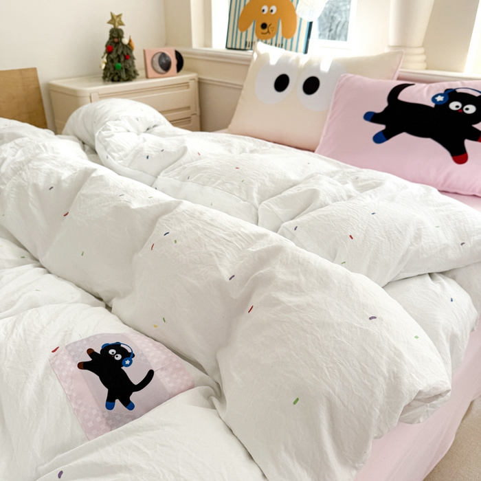 91家纺网 家纺一手货源 找家纺 温眠家纺 2025新款水洗云朵棉（高克重）数码布标四件套 摇滚猫