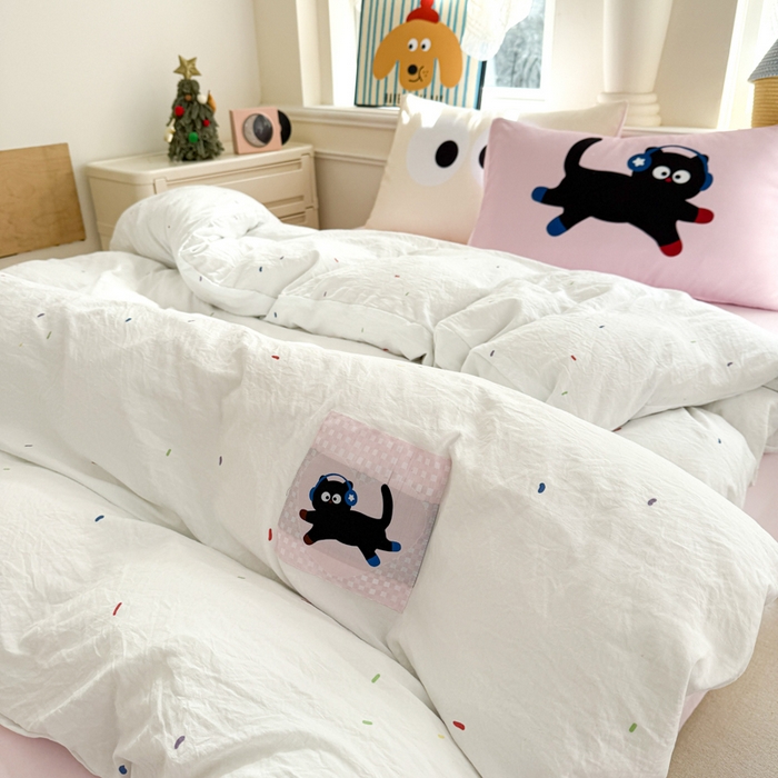 91家纺网 家纺一手货源 找家纺 温眠家纺 2025新款水洗云朵棉（高克重）数码布标四件套 摇滚猫