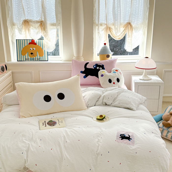 91家纺网 家纺一手货源 找家纺 温眠家纺 2025新款水洗云朵棉（高克重）数码布标四件套 摇滚猫