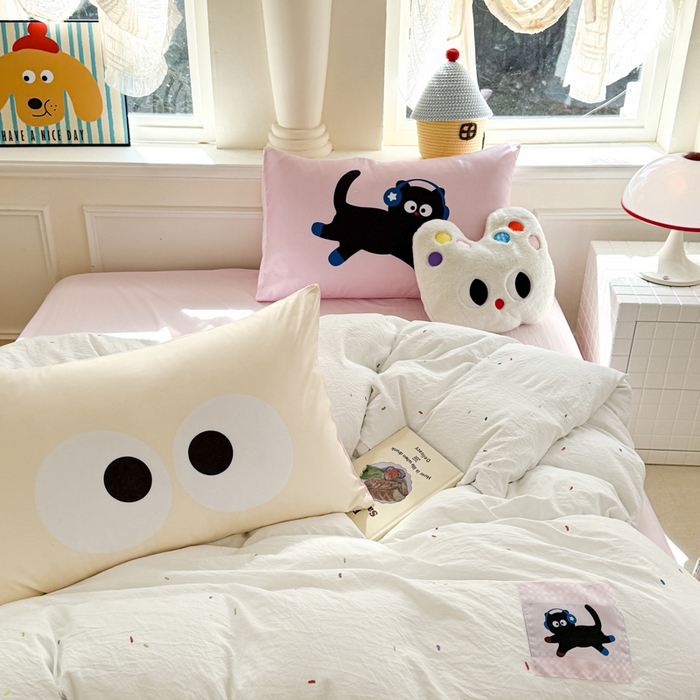 91家纺网 家纺一手货源 找家纺 温眠家纺 2025新款水洗云朵棉（高克重）数码布标四件套 摇滚猫