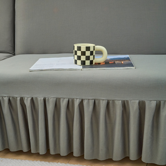 91家纺网 家纺一手货源 找家纺 兴俪韵家纺 2025新款大枫叶裙边沙发床套 纯色-浅灰