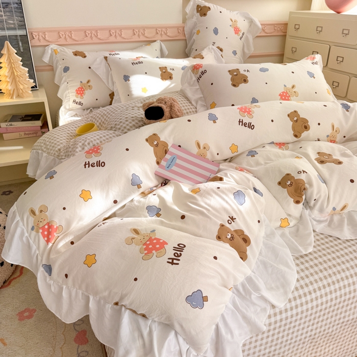 （总）温眠家纺 2025新款水洗云朵棉韩式INS减龄花边款四件套