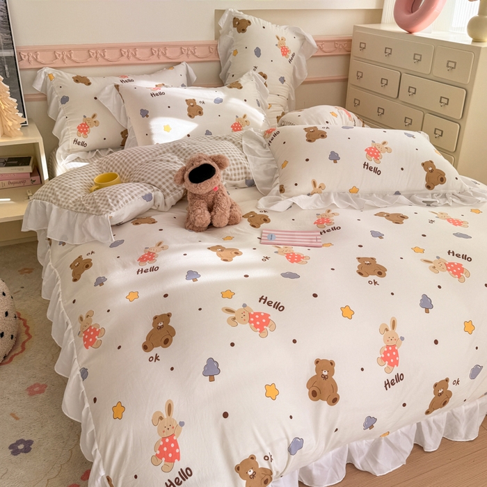 91家纺网 家纺一手货源 找家纺 （总）温眠家纺 2025新款水洗云朵棉韩式INS减龄花边款四件套