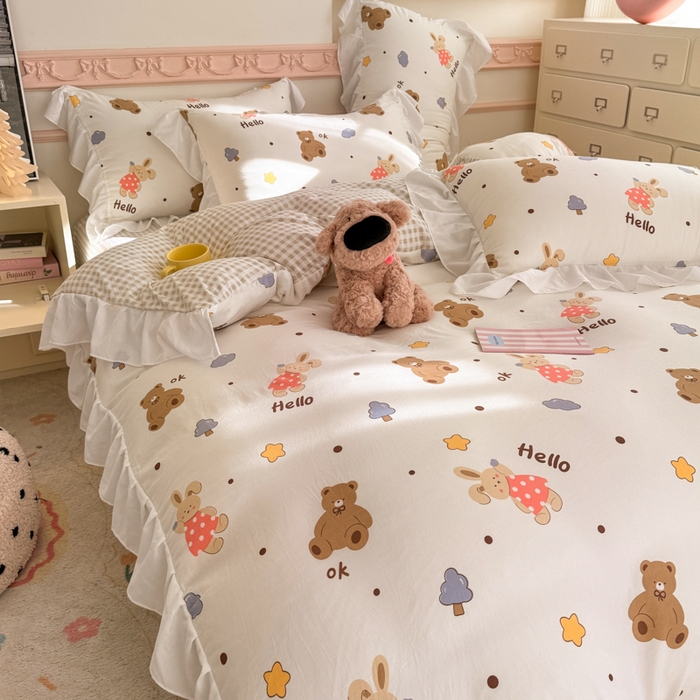 91家纺网 家纺一手货源 找家纺 （总）温眠家纺 2025新款水洗云朵棉韩式INS减龄花边款四件套