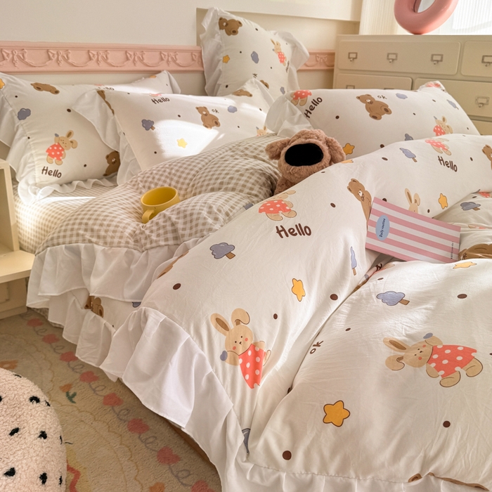 91家纺网 家纺一手货源 找家纺 （总）温眠家纺 2025新款水洗云朵棉韩式INS减龄花边款四件套