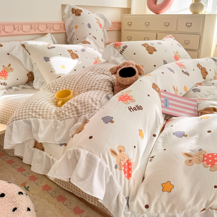 91家纺网 家纺一手货源 找家纺 （总）温眠家纺 2025新款水洗云朵棉韩式INS减龄花边款四件套