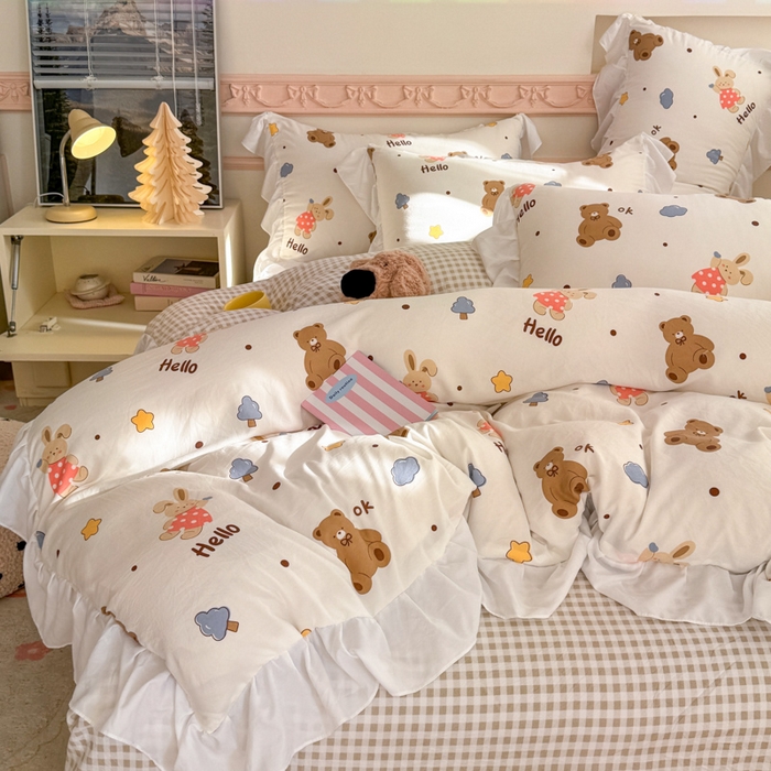 91家纺网 家纺一手货源 找家纺 （总）温眠家纺 2025新款水洗云朵棉韩式INS减龄花边款四件套