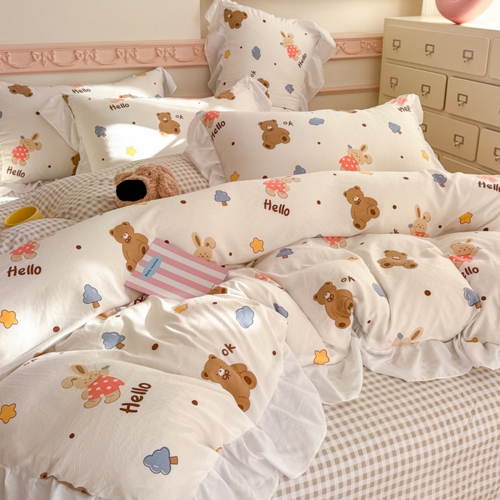 91家纺网 家纺一手货源 找家纺 （总）温眠家纺 2025新款水洗云朵棉韩式INS减龄花边款四件套