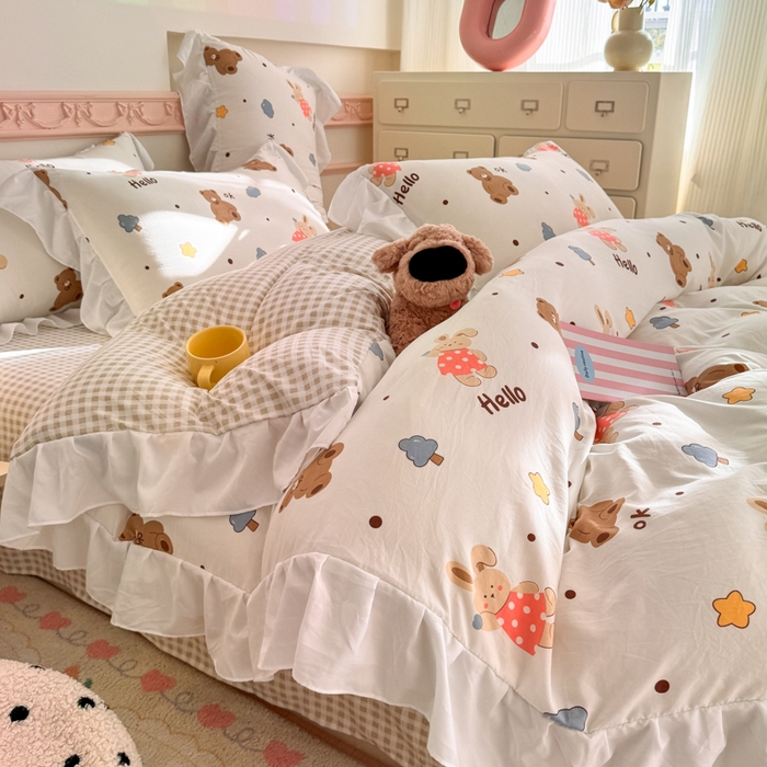 91家纺网 家纺一手货源 找家纺 （总）温眠家纺 2025新款水洗云朵棉韩式INS减龄花边款四件套