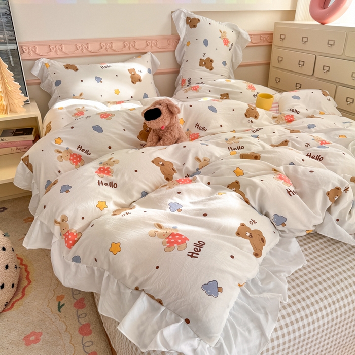 91家纺网 家纺一手货源 找家纺 （总）温眠家纺 2025新款水洗云朵棉韩式INS减龄花边款四件套