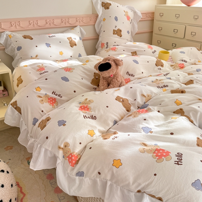 91家纺网 家纺一手货源 找家纺 （总）温眠家纺 2025新款水洗云朵棉韩式INS减龄花边款四件套