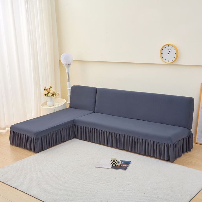 91家纺网 家纺一手货源 找家纺 兴俪韵家纺 2025新款大枫叶裙边沙发床套 纯色-深灰