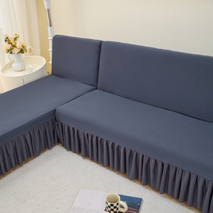 91家纺网 家纺一手货源 找家纺 兴俪韵家纺 2025新款大枫叶裙边沙发床套 纯色-深灰