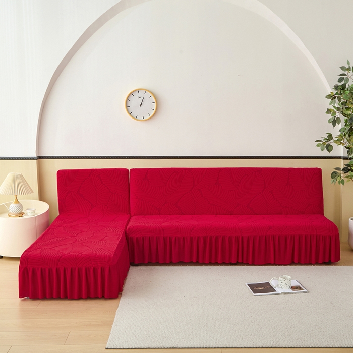 兴俪韵家纺 2025新款大枫叶裙边沙发床套 大枫叶-大红