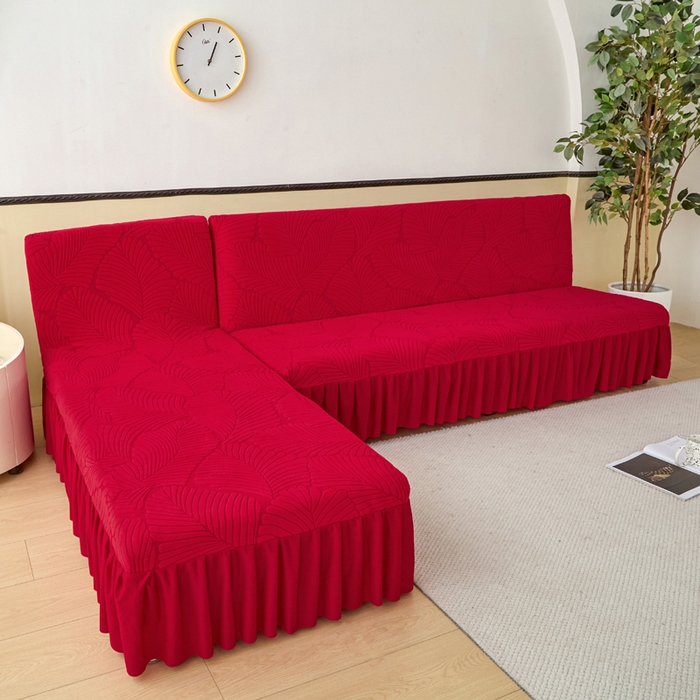 91家纺网 家纺一手货源 找家纺 兴俪韵家纺 2025新款大枫叶裙边沙发床套 大枫叶-大红