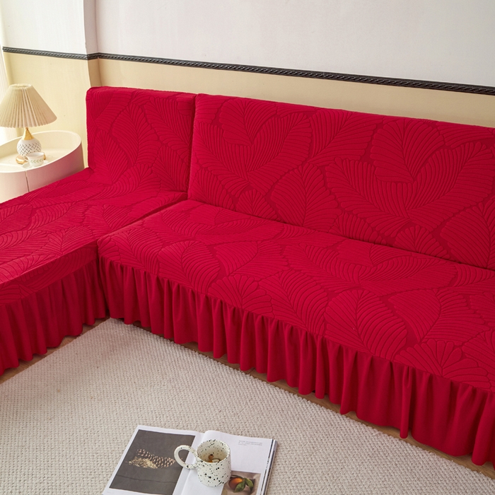 91家纺网 家纺一手货源 找家纺 兴俪韵家纺 2025新款大枫叶裙边沙发床套 大枫叶-大红