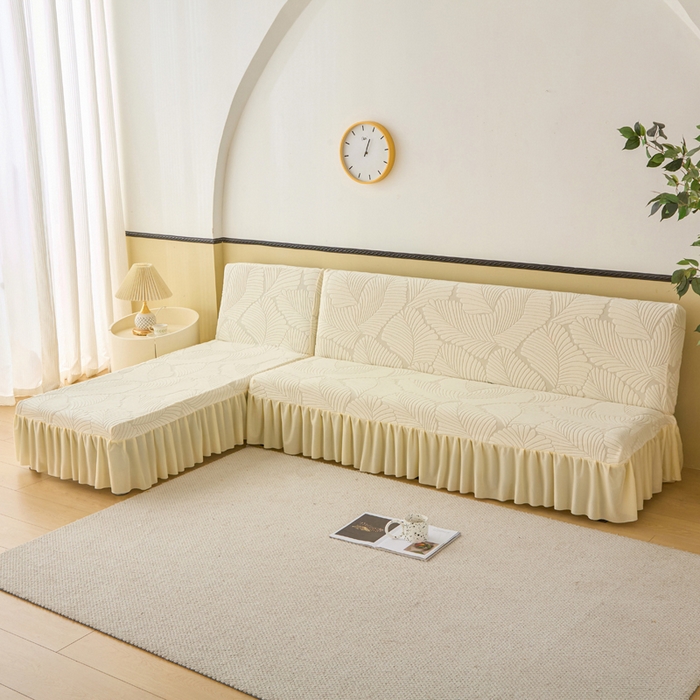 91家纺网 家纺一手货源 找家纺 兴俪韵家纺 2025新款大枫叶裙边沙发床套 大枫叶-米黄