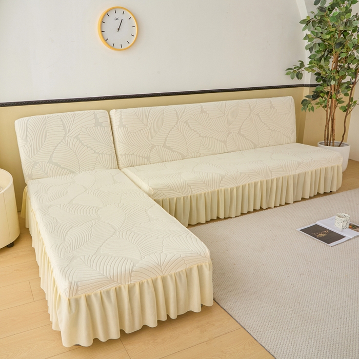 91家纺网 家纺一手货源 找家纺 兴俪韵家纺 2025新款大枫叶裙边沙发床套 大枫叶-米黄