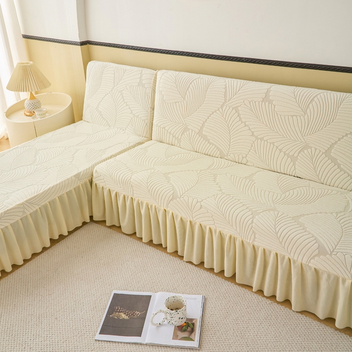 91家纺网 家纺一手货源 找家纺 兴俪韵家纺 2025新款大枫叶裙边沙发床套 大枫叶-米黄