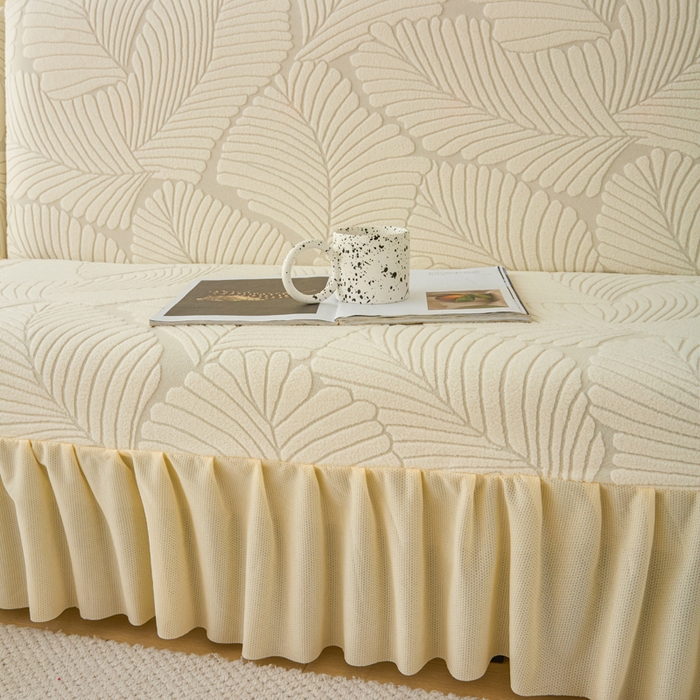 91家纺网 家纺一手货源 找家纺 兴俪韵家纺 2025新款大枫叶裙边沙发床套 大枫叶-米黄