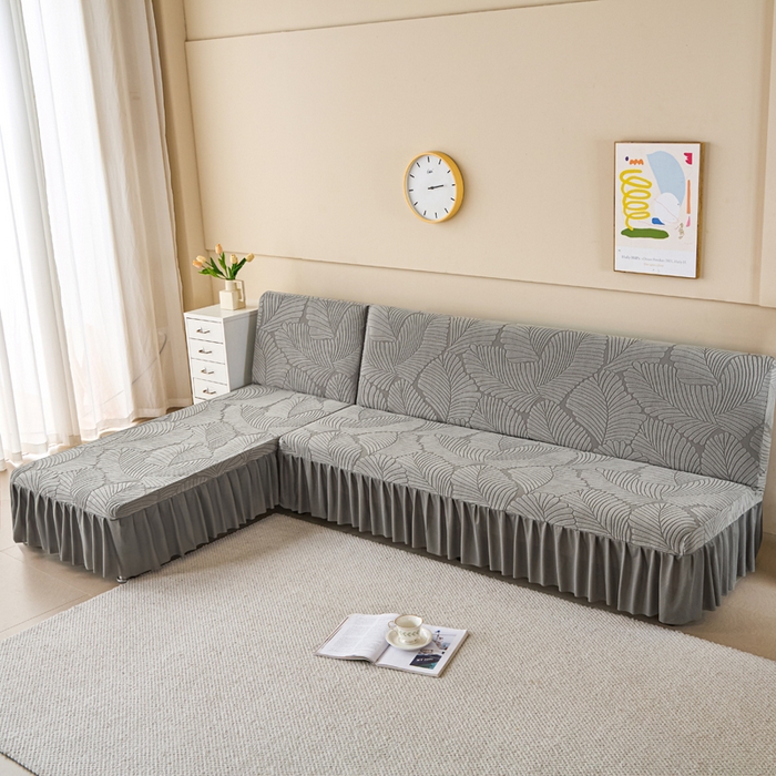 91家纺网 家纺一手货源 找家纺 兴俪韵家纺 2025新款大枫叶裙边沙发床套 大枫叶-浅灰